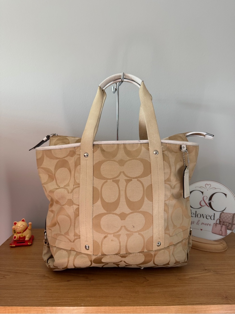 Coach Beige Signature Canvas Tote